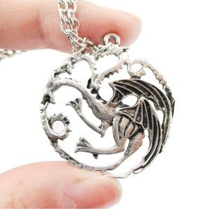Game of Thrones Targaryen Sigil 3 Headed Dragon Metal Pendant with Necklace